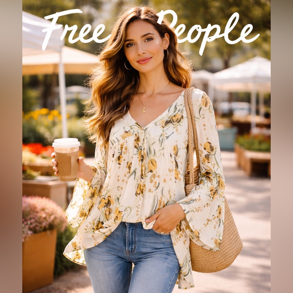 Free People,Bella Floral,Low-V Tunic, Boho,Flowy, Excellent Condition,Size Small